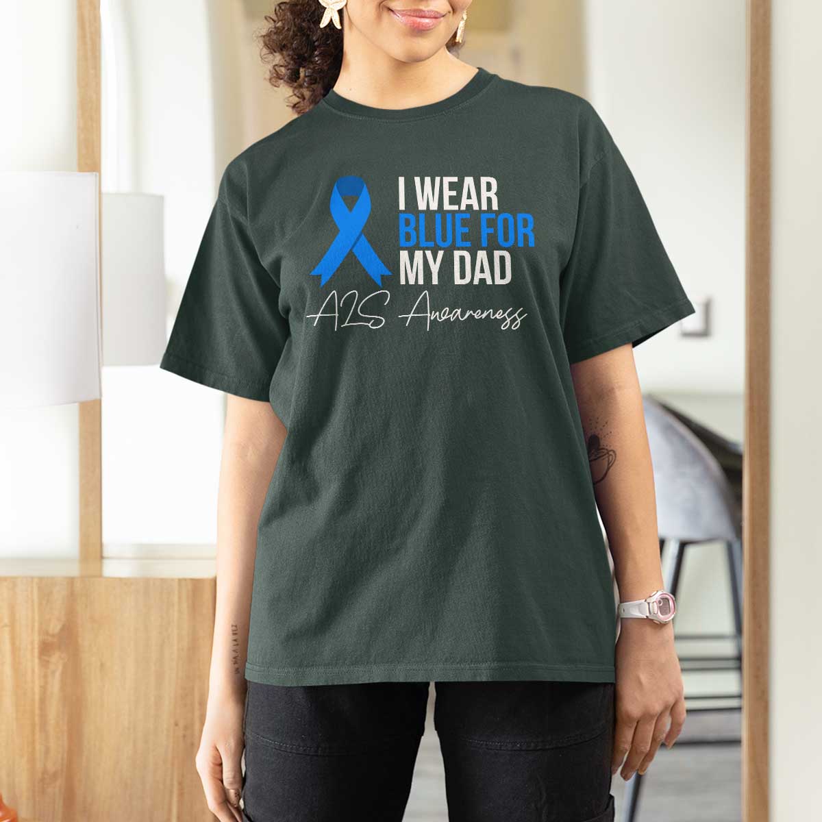 I Wear Blue For My Dad ALS Awareness T Shirt For Women