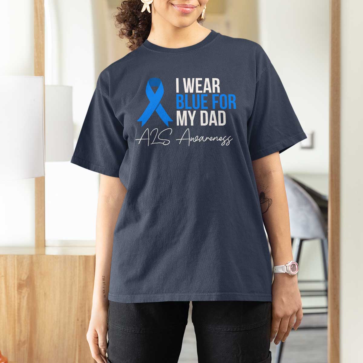 I Wear Blue For My Dad ALS Awareness T Shirt For Women