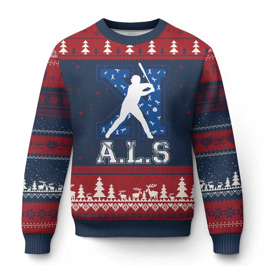 ALS Awareness Ugly Christmas Sweater Baseball Strike Out ALS Support