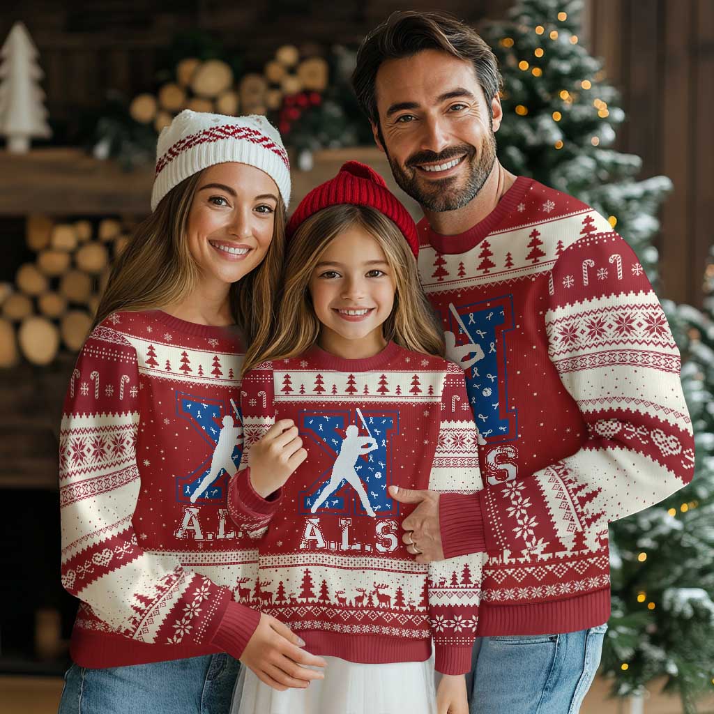ALS Awareness Ugly Christmas Sweater Baseball Strike Out ALS Support