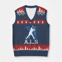 ALS Awareness V-Neck Knit Sweater Vest Baseball Strike Out ALS Support