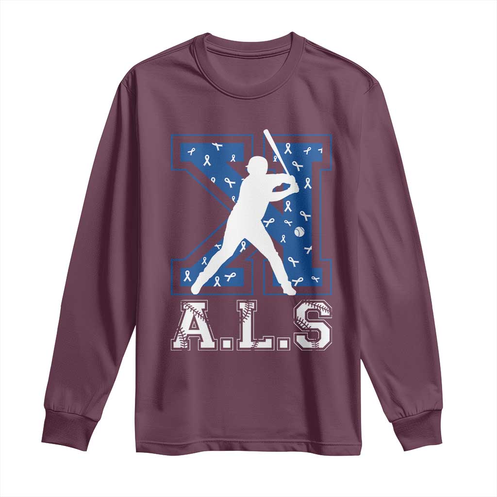 ALS Awareness Long Sleeve Shirt Baseball Strike Out ALS Support