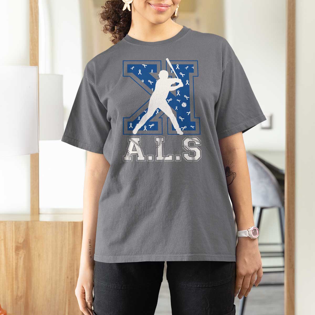 ALS Awareness T Shirt For Women Baseball Strike Out ALS Support
