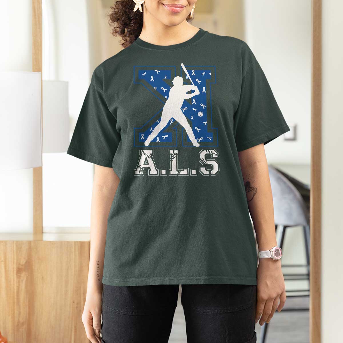 ALS Awareness T Shirt For Women Baseball Strike Out ALS Support