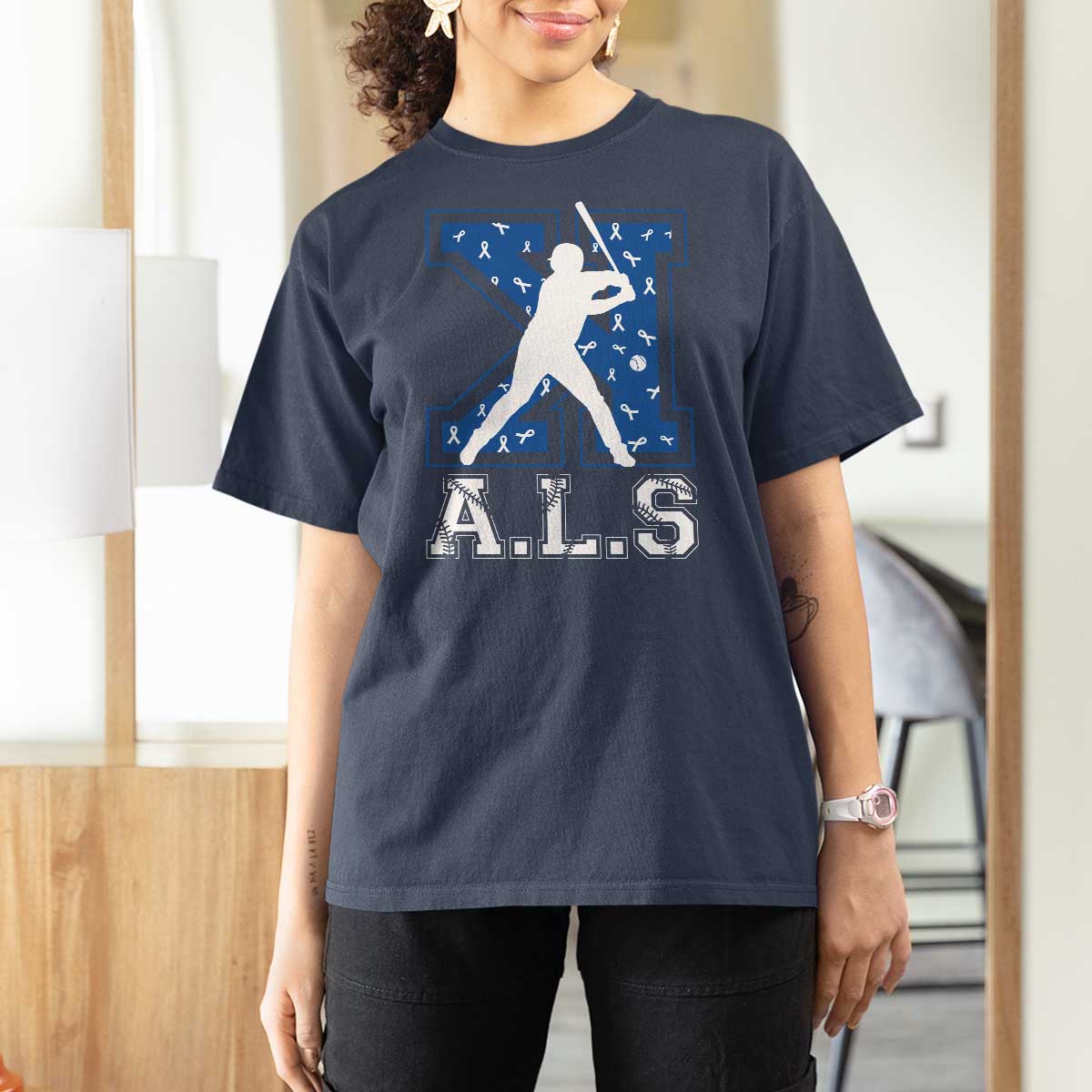 ALS Awareness T Shirt For Women Baseball Strike Out ALS Support
