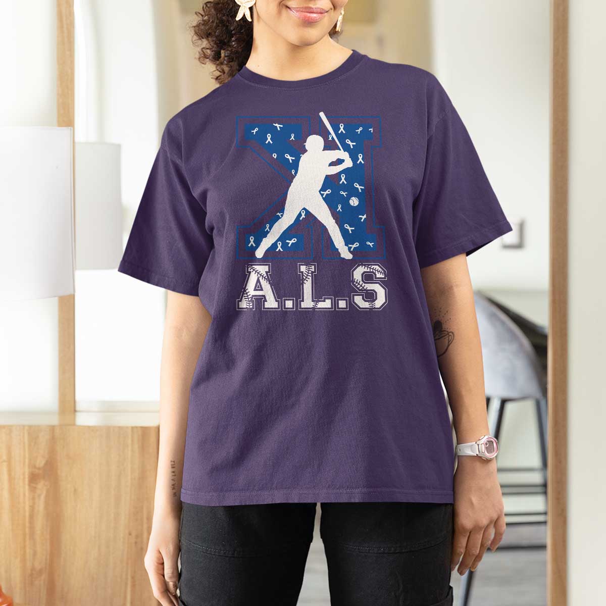 ALS Awareness T Shirt For Women Baseball Strike Out ALS Support