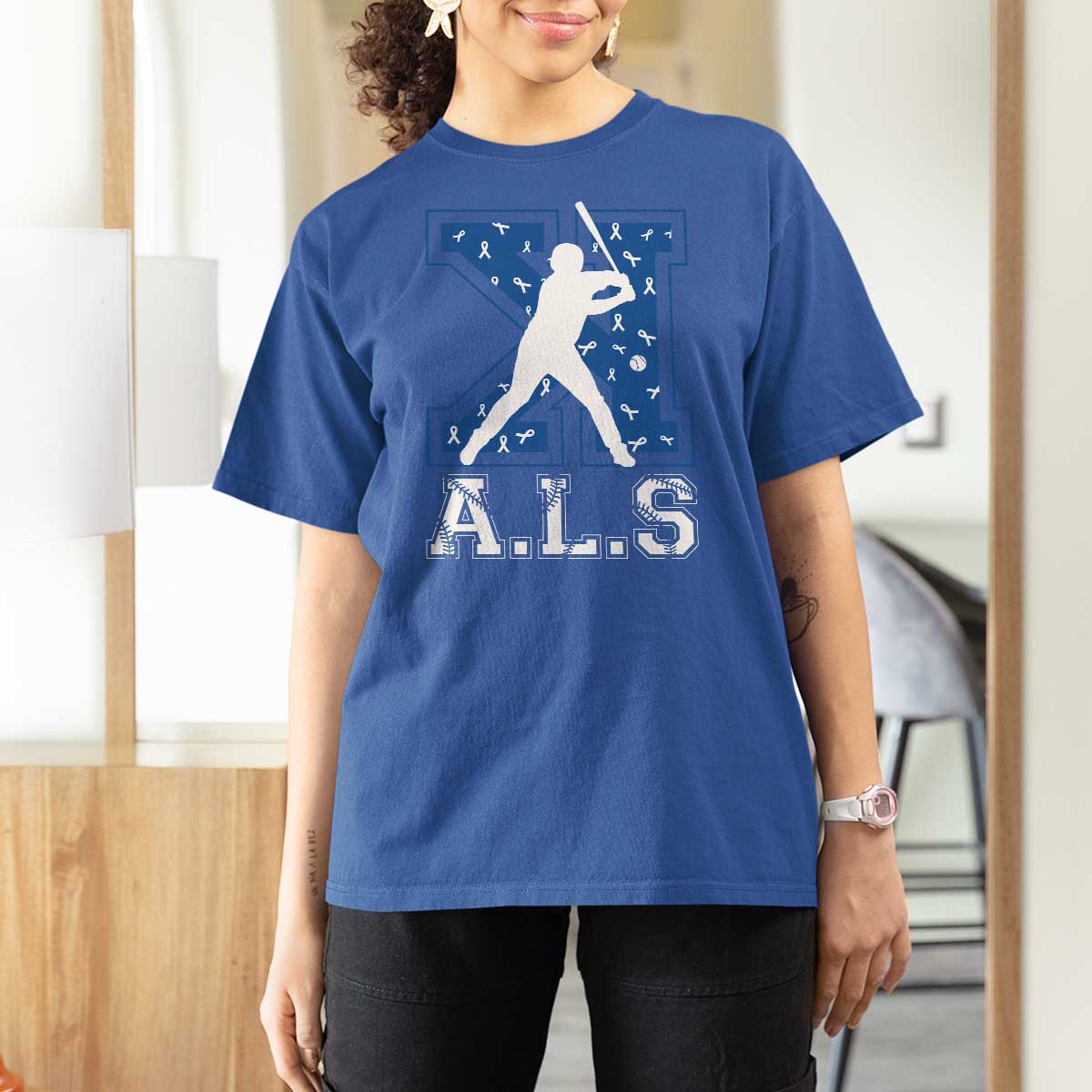 ALS Awareness T Shirt For Women Baseball Strike Out ALS Support