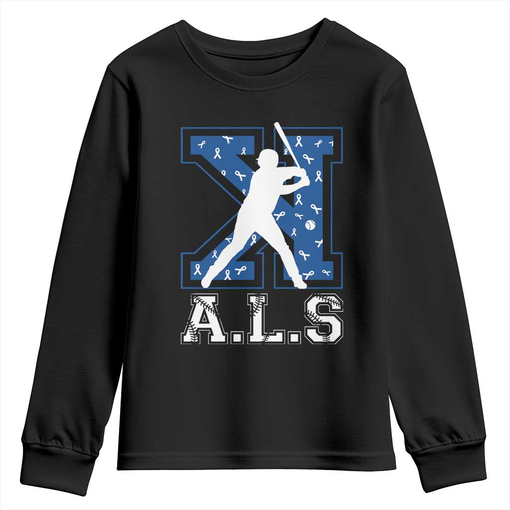 ALS Awareness Youth Sweatshirt Baseball Strike Out ALS Support
