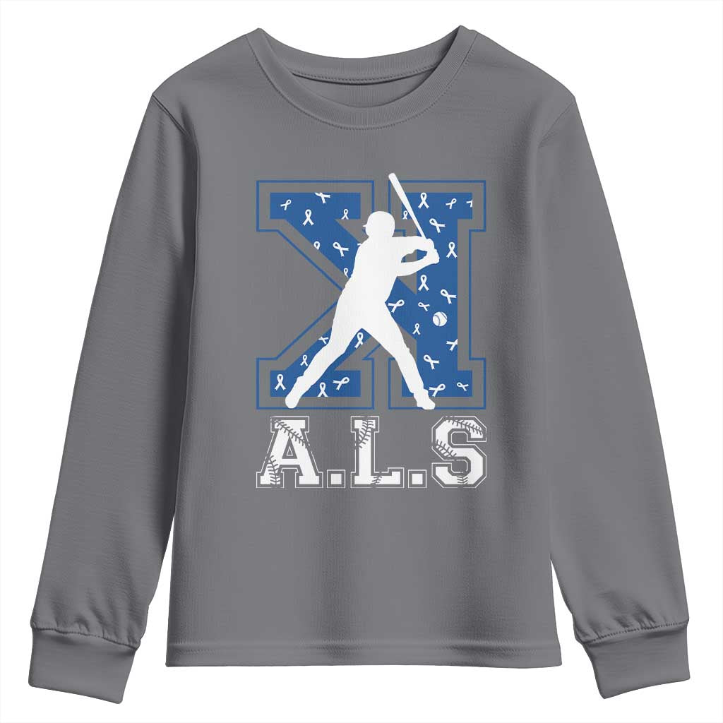 ALS Awareness Youth Sweatshirt Baseball Strike Out ALS Support