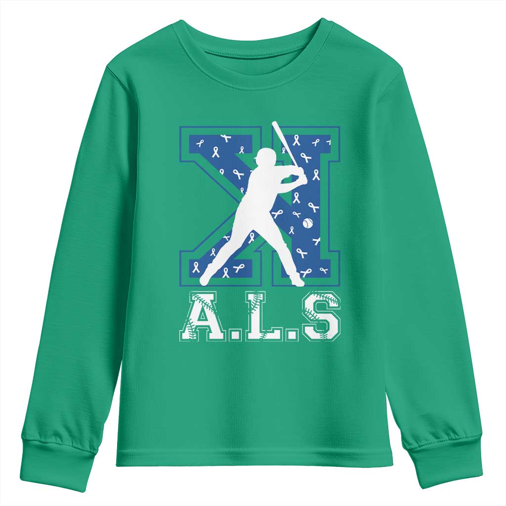 ALS Awareness Youth Sweatshirt Baseball Strike Out ALS Support