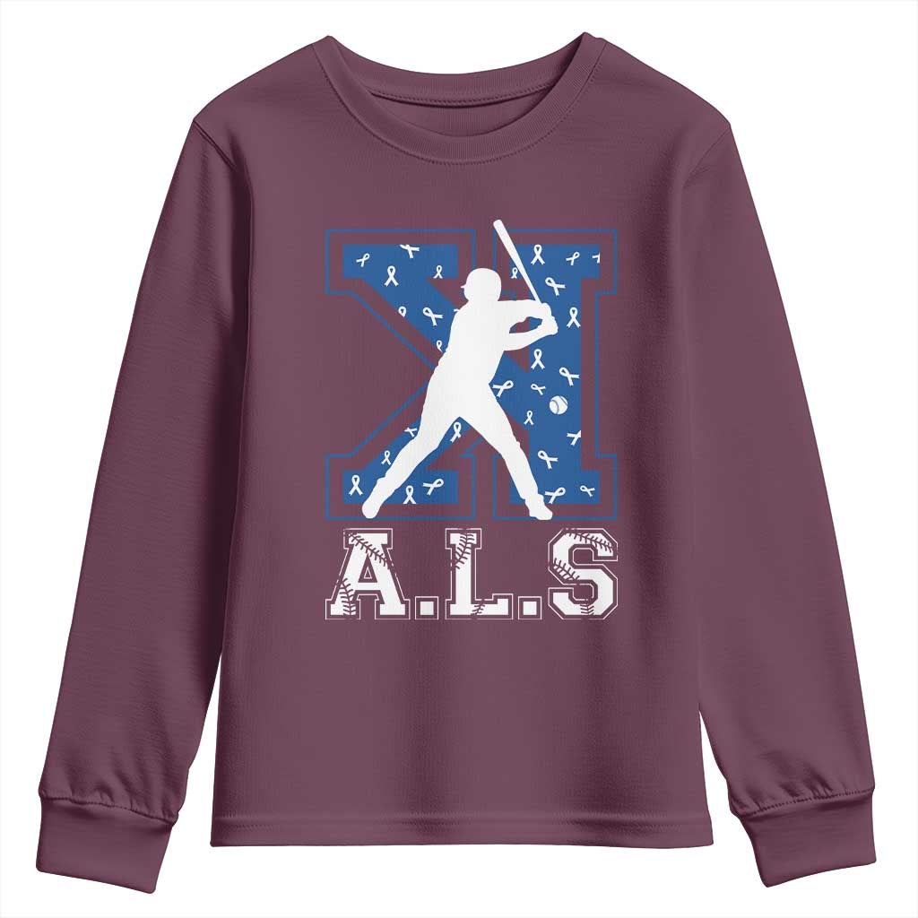 ALS Awareness Youth Sweatshirt Baseball Strike Out ALS Support
