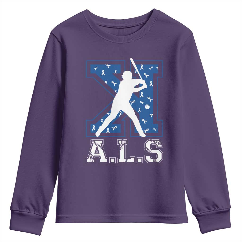 ALS Awareness Youth Sweatshirt Baseball Strike Out ALS Support