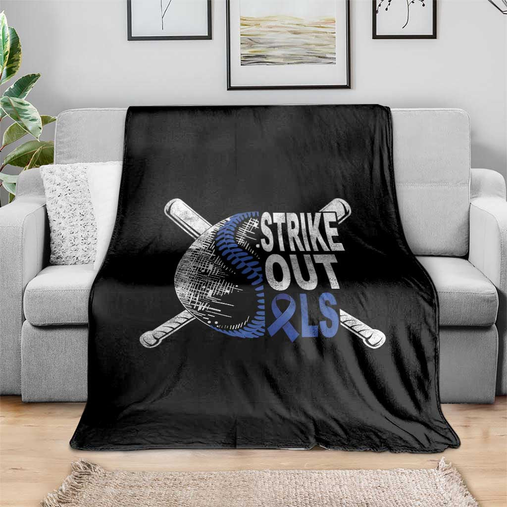 ALS Awareness Throw Blanket Blue Ribbon Baseball Strike Out ALS Support