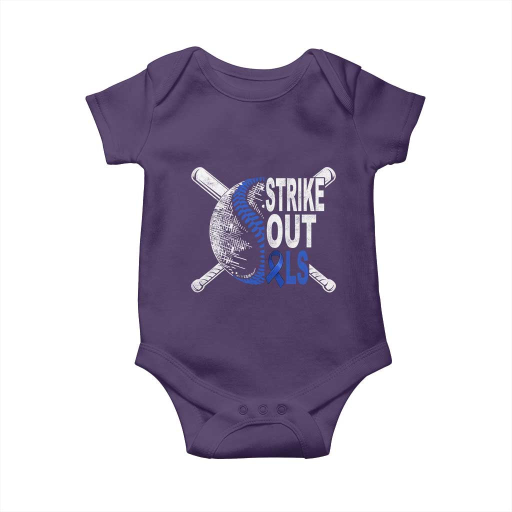 ALS Awareness Baby Onesie Blue Ribbon Baseball Strike Out ALS Support