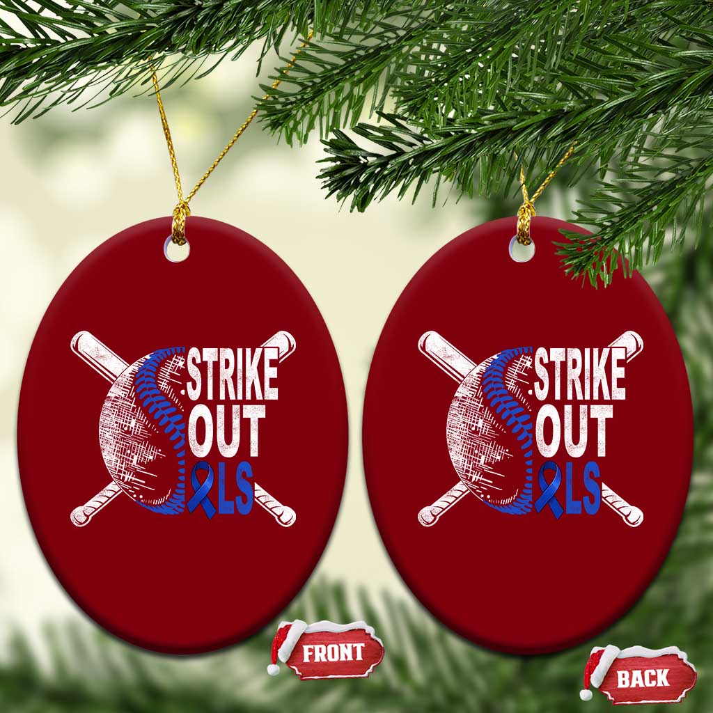 ALS Awareness Ceramic Ornament Blue Ribbon Baseball Strike Out ALS Support
