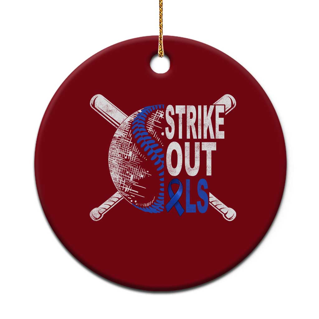 ALS Awareness Ceramic Ornament Blue Ribbon Baseball Strike Out ALS Support