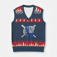 ALS Awareness V-Neck Knit Sweater Vest Blue Ribbon Baseball Strike Out ALS Support