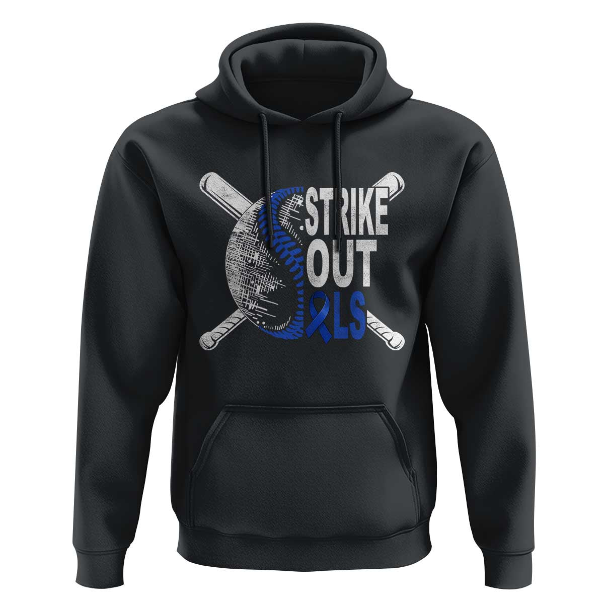 ALS Awareness Hoodie Blue Ribbon Baseball Strike Out ALS Support