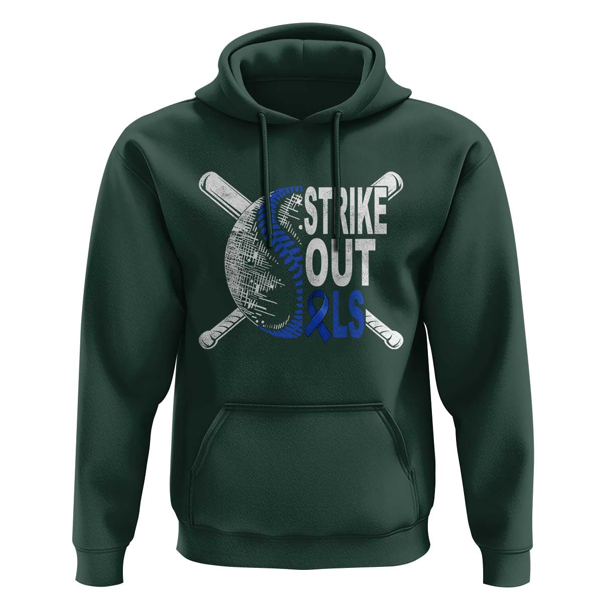 ALS Awareness Hoodie Blue Ribbon Baseball Strike Out ALS Support