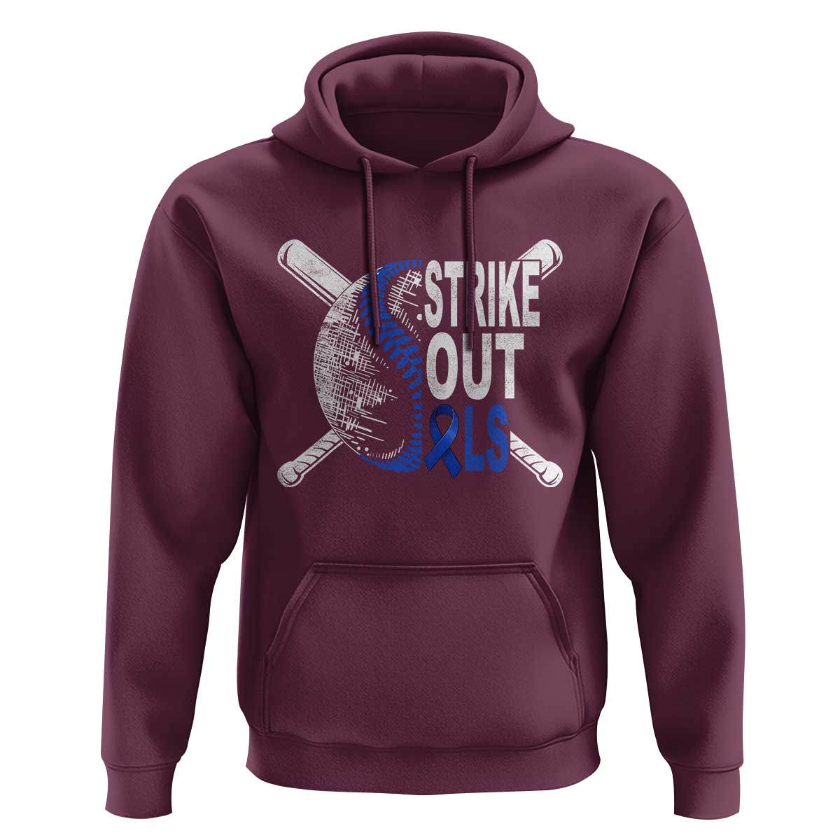 ALS Awareness Hoodie Blue Ribbon Baseball Strike Out ALS Support