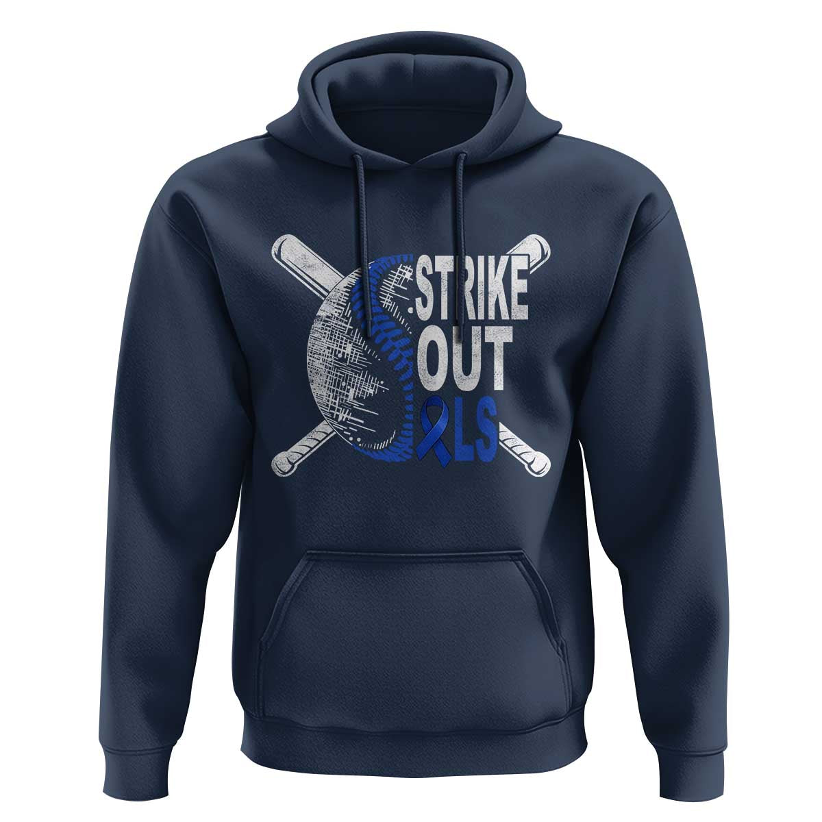 ALS Awareness Hoodie Blue Ribbon Baseball Strike Out ALS Support