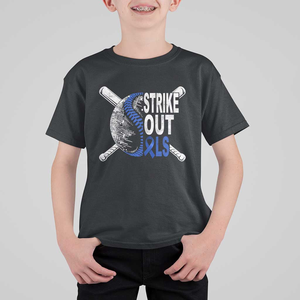 ALS Awareness T Shirt For Kid Blue Ribbon Baseball Strike Out ALS Support