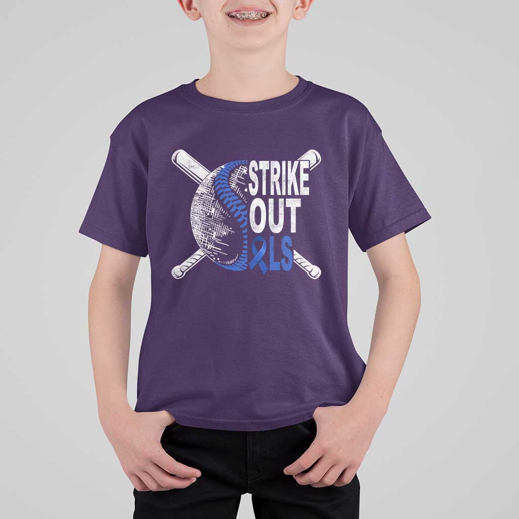 ALS Awareness T Shirt For Kid Blue Ribbon Baseball Strike Out ALS Support