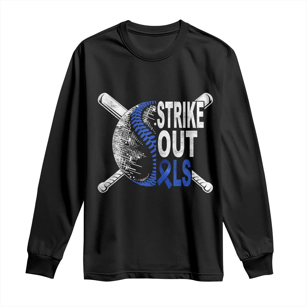 ALS Awareness Long Sleeve Shirt Blue Ribbon Baseball Strike Out ALS Support