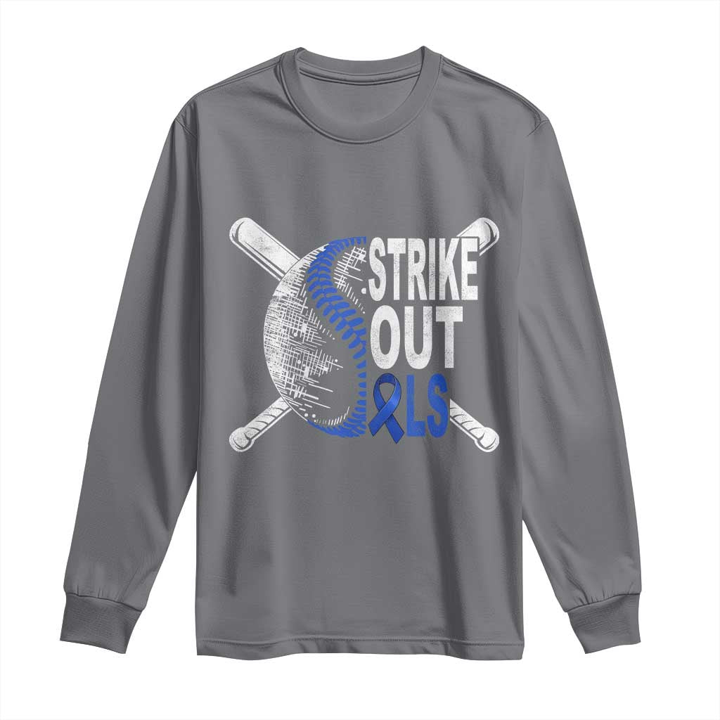 ALS Awareness Long Sleeve Shirt Blue Ribbon Baseball Strike Out ALS Support