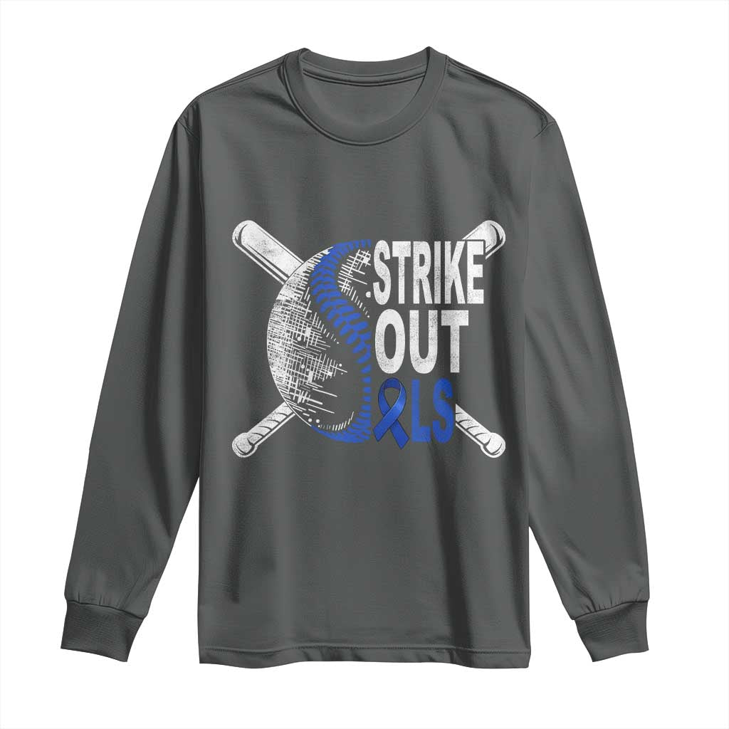 ALS Awareness Long Sleeve Shirt Blue Ribbon Baseball Strike Out ALS Support