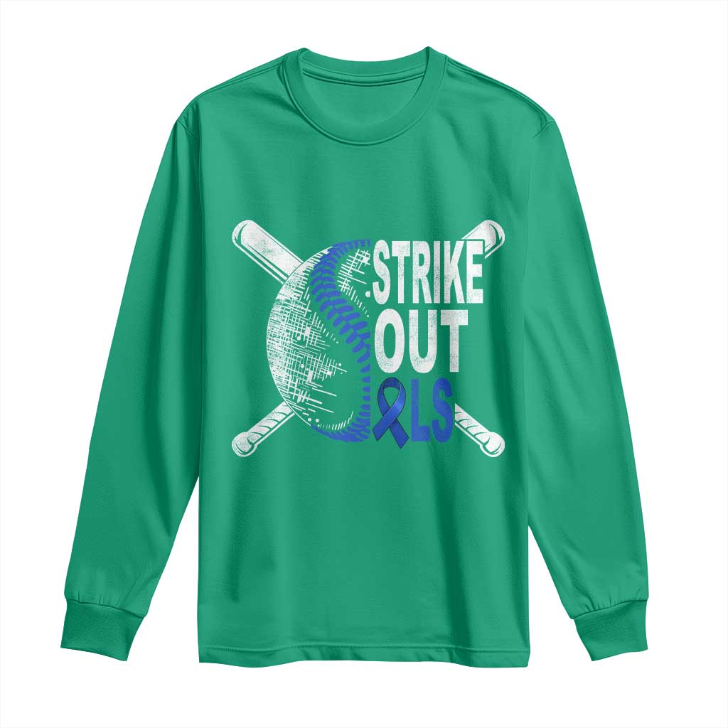 ALS Awareness Long Sleeve Shirt Blue Ribbon Baseball Strike Out ALS Support