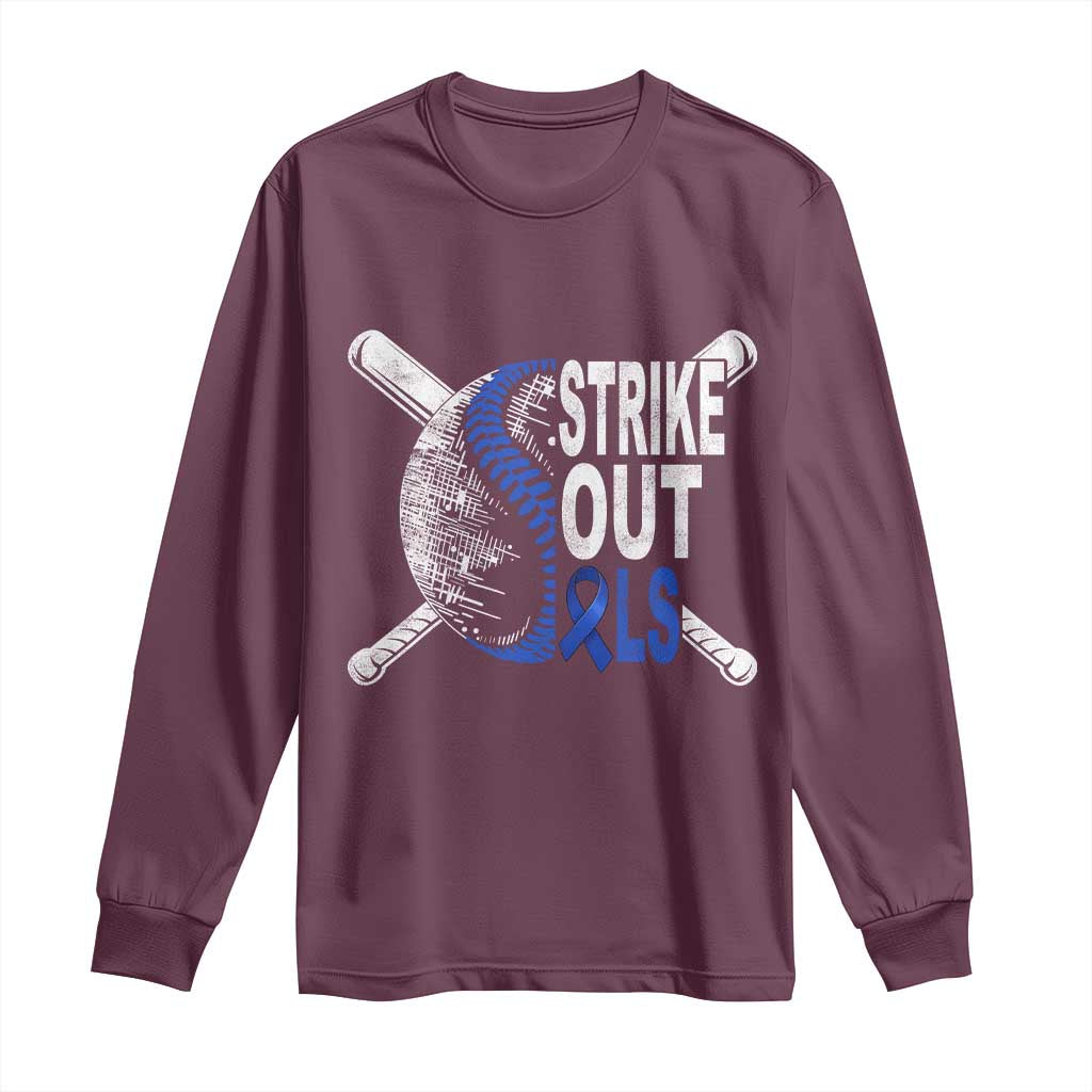 ALS Awareness Long Sleeve Shirt Blue Ribbon Baseball Strike Out ALS Support