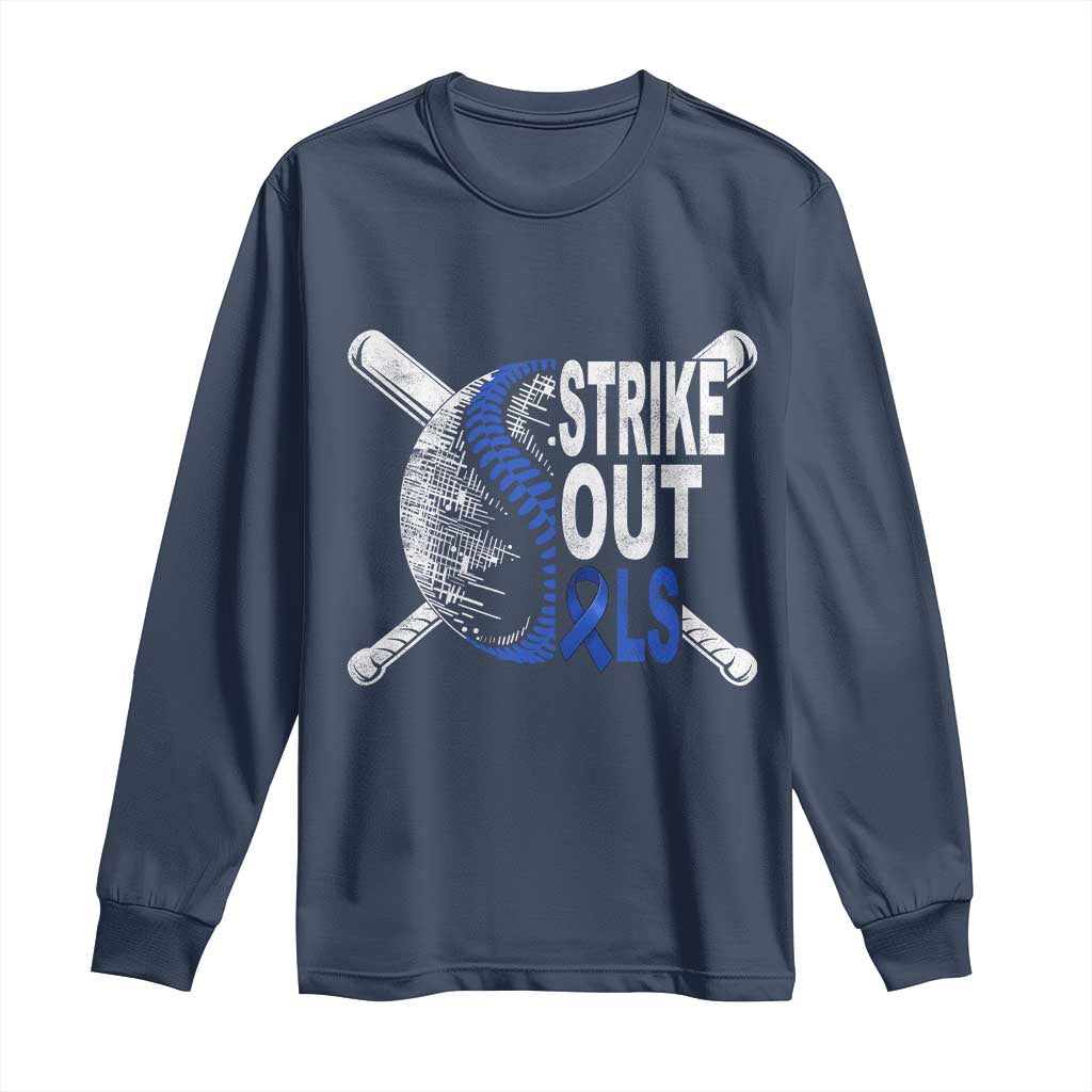 ALS Awareness Long Sleeve Shirt Blue Ribbon Baseball Strike Out ALS Support