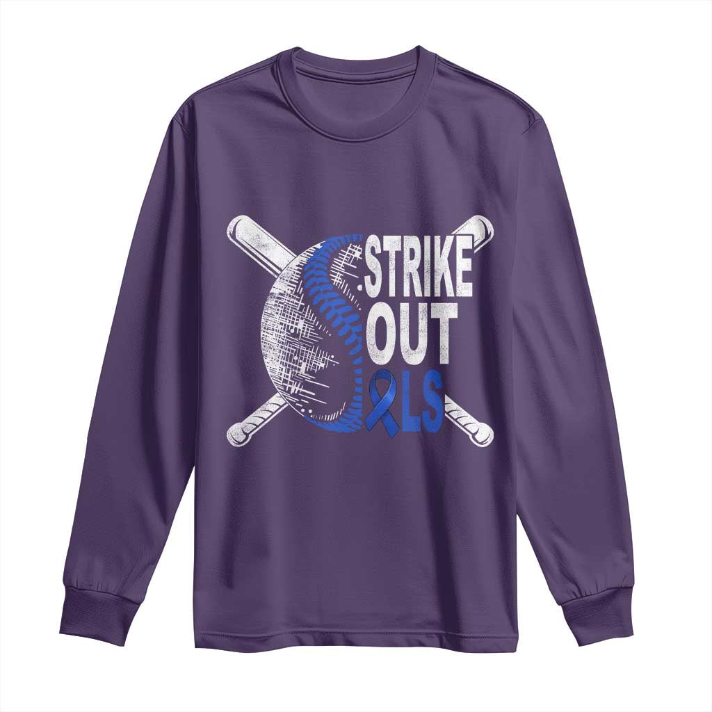 ALS Awareness Long Sleeve Shirt Blue Ribbon Baseball Strike Out ALS Support