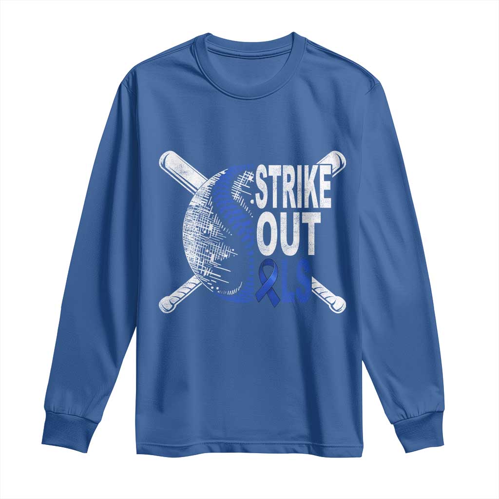 ALS Awareness Long Sleeve Shirt Blue Ribbon Baseball Strike Out ALS Support