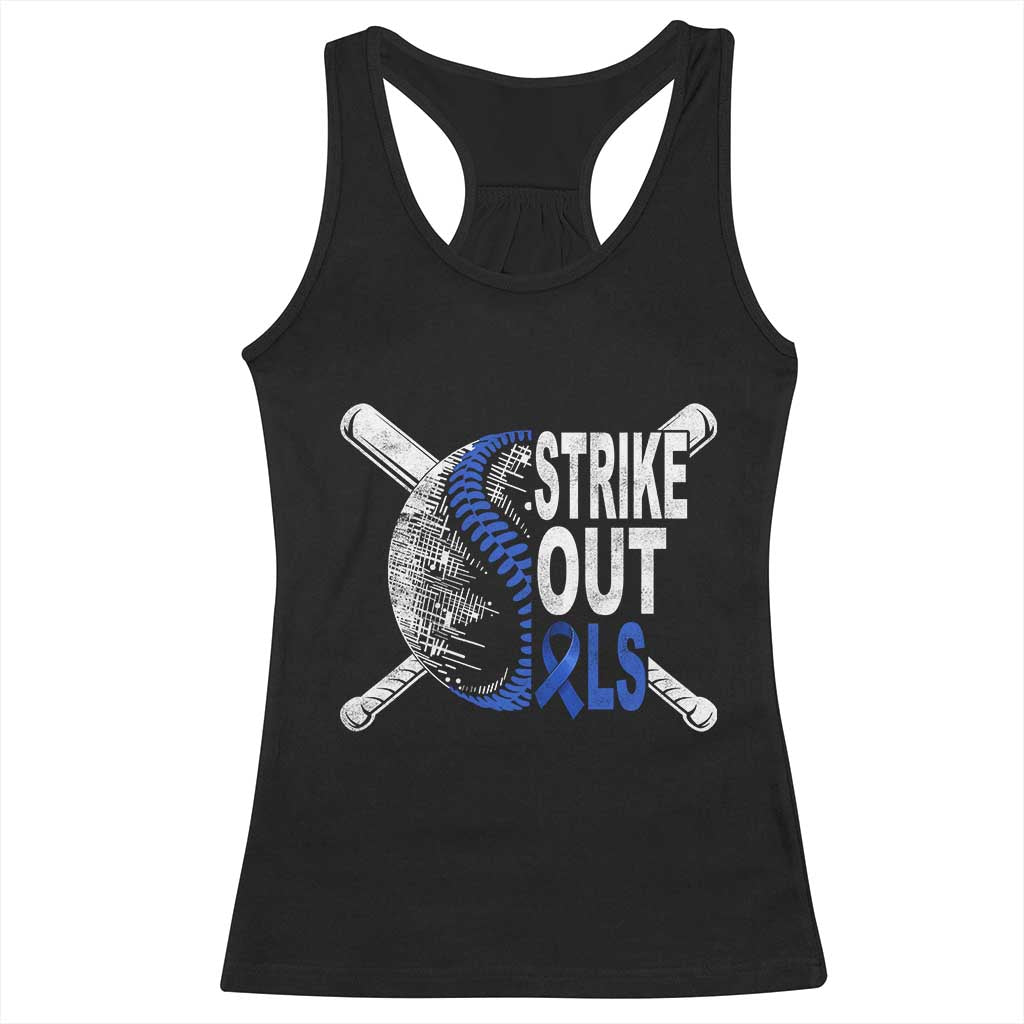 ALS Awareness Racerback Tank Top Blue Ribbon Baseball Strike Out ALS Support