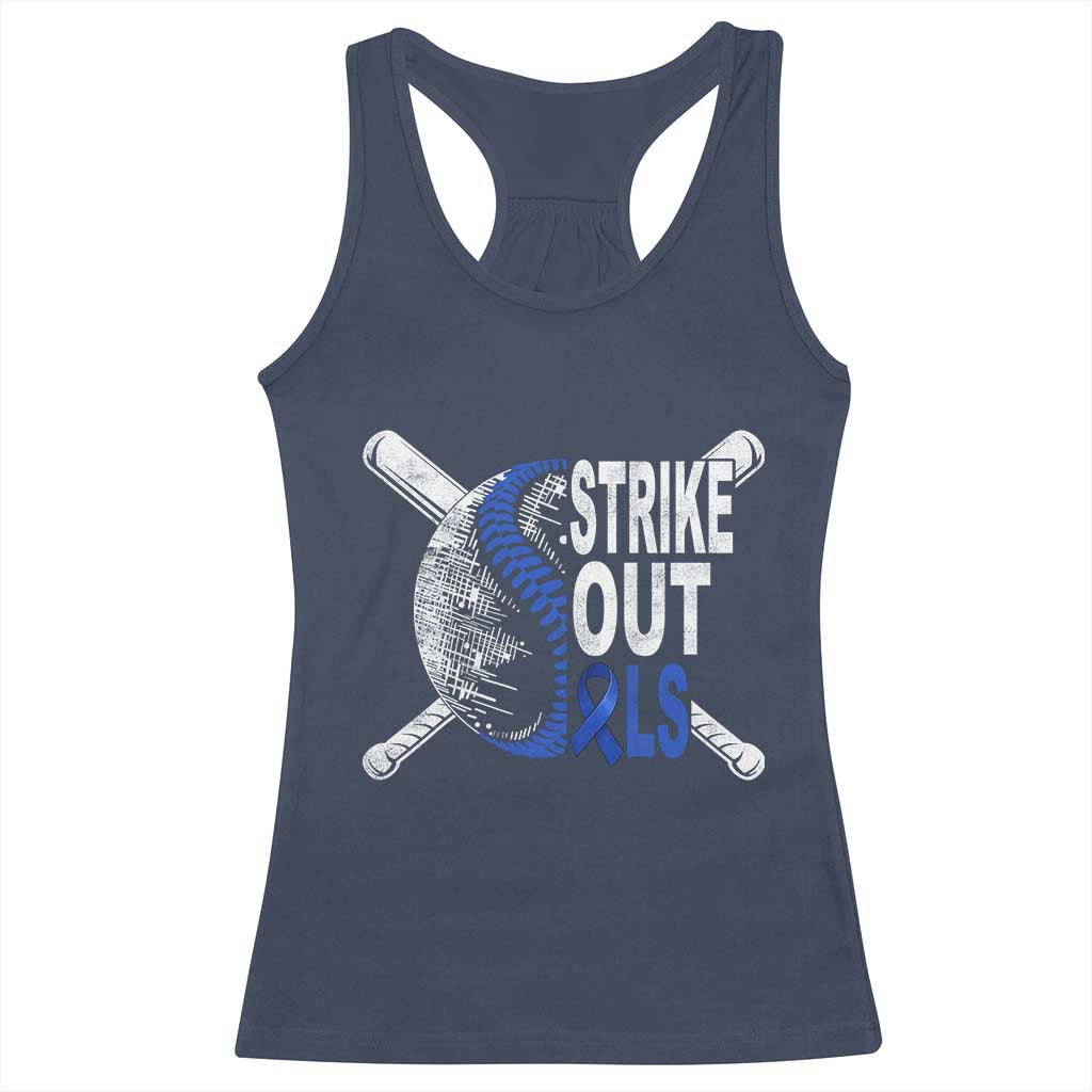 ALS Awareness Racerback Tank Top Blue Ribbon Baseball Strike Out ALS Support