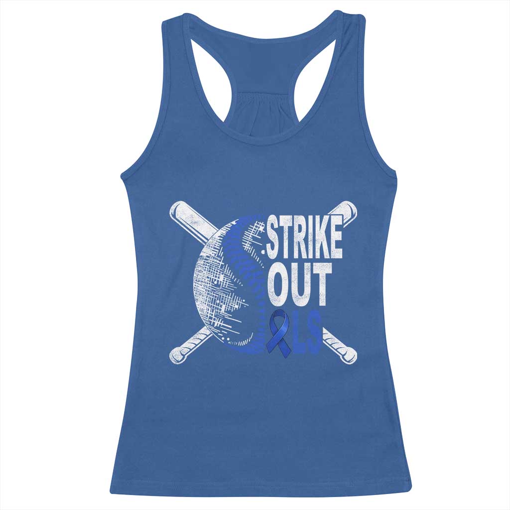 ALS Awareness Racerback Tank Top Blue Ribbon Baseball Strike Out ALS Support