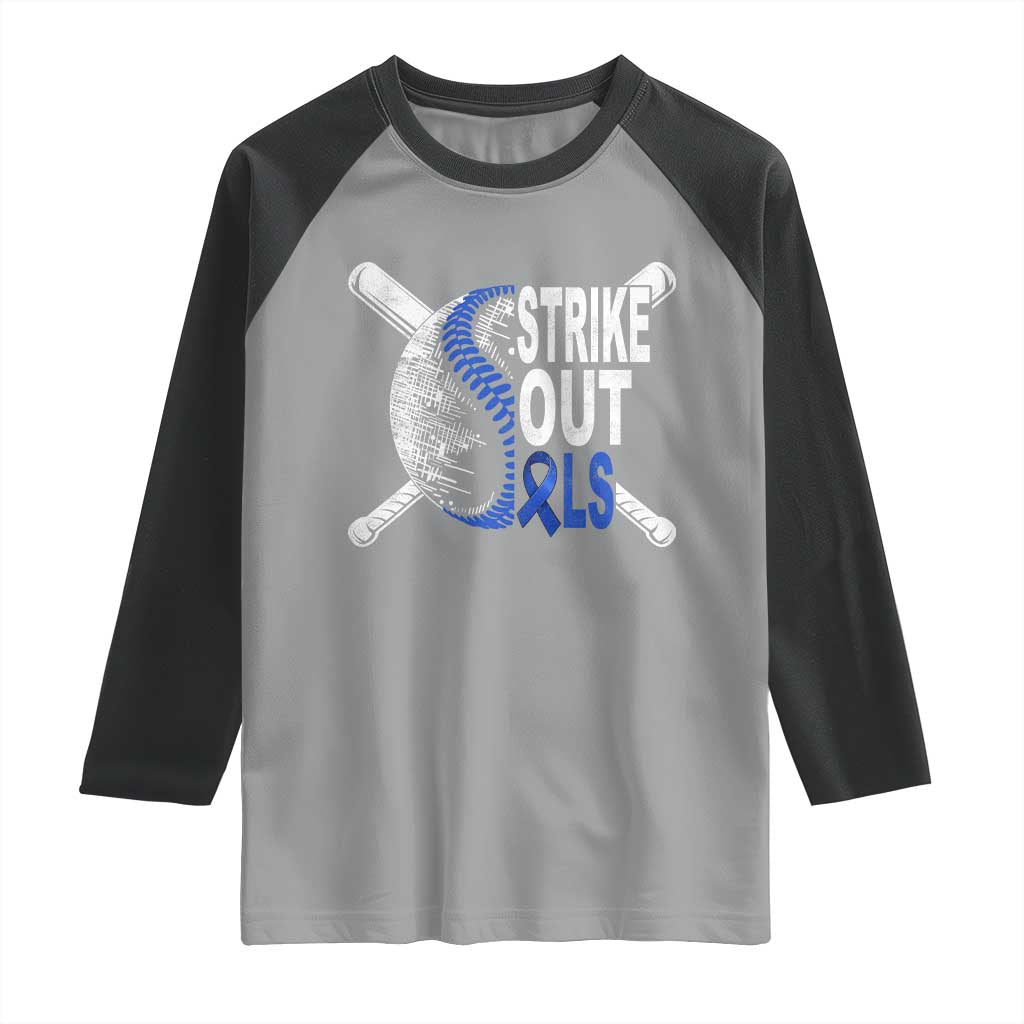ALS Awareness Raglan Shirt Blue Ribbon Baseball Strike Out ALS Support