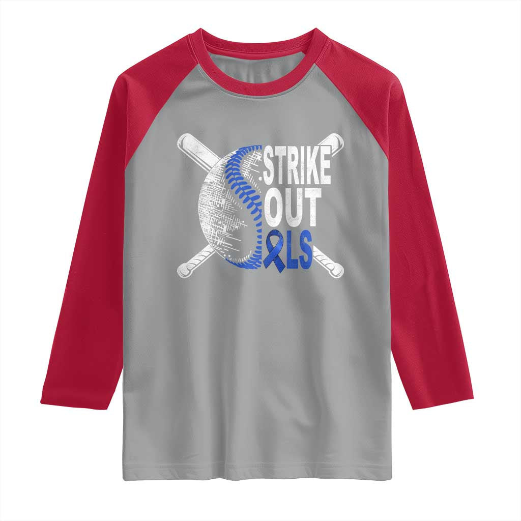 ALS Awareness Raglan Shirt Blue Ribbon Baseball Strike Out ALS Support