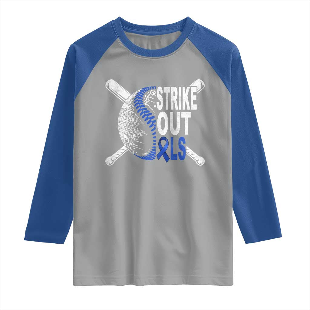 ALS Awareness Raglan Shirt Blue Ribbon Baseball Strike Out ALS Support