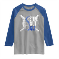 ALS Awareness Raglan Shirt Blue Ribbon Baseball Strike Out ALS Support