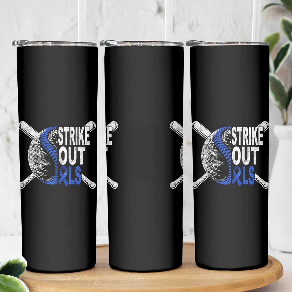 ALS Awareness Skinny Tumbler Blue Ribbon Baseball Strike Out ALS Support