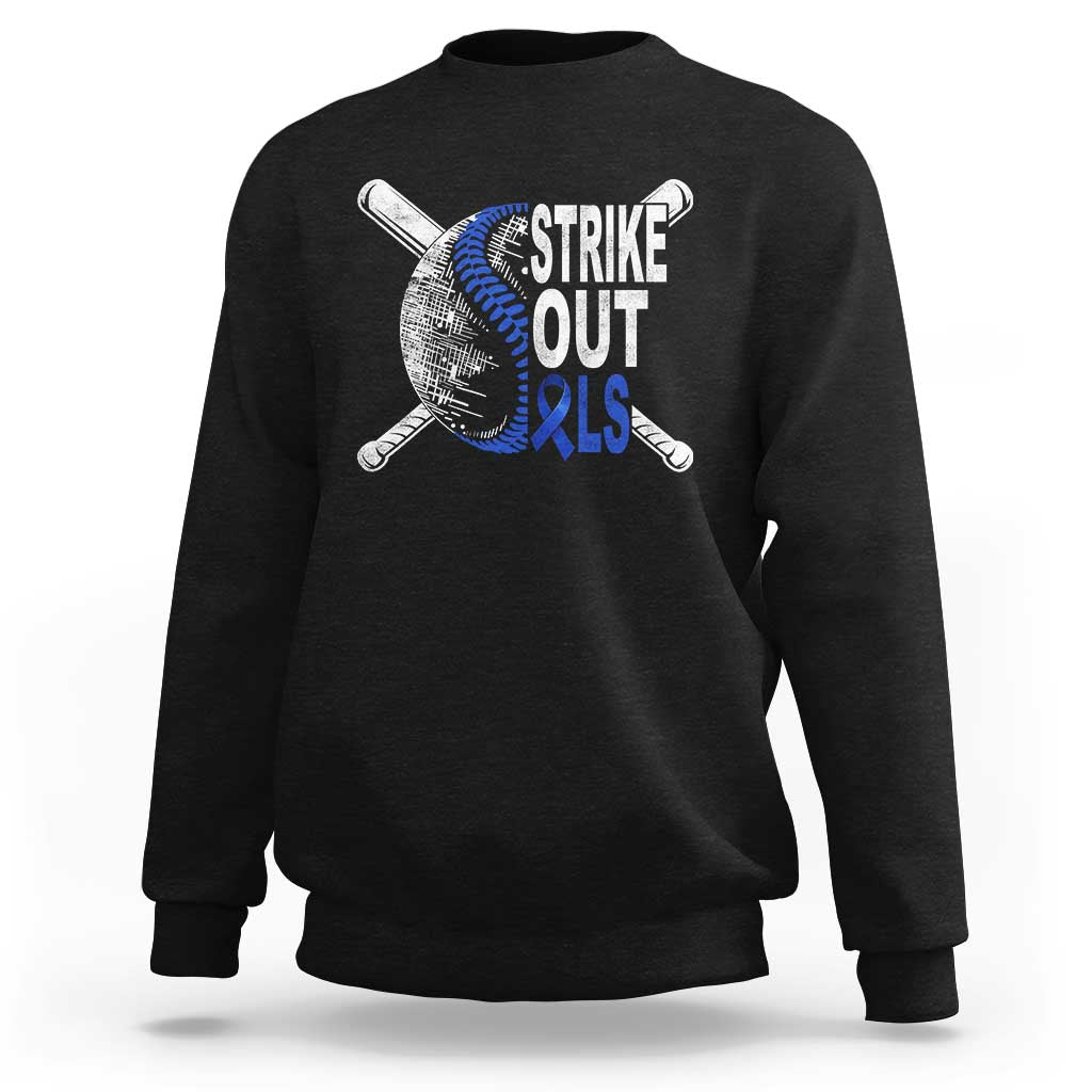 ALS Awareness Sweatshirt Blue Ribbon Baseball Strike Out ALS Support