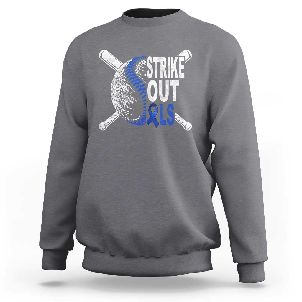 ALS Awareness Sweatshirt Blue Ribbon Baseball Strike Out ALS Support