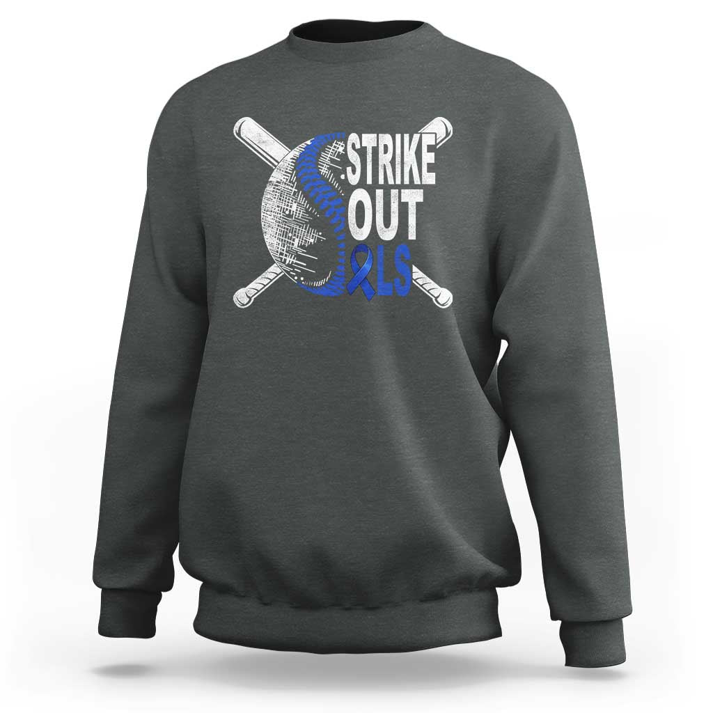 ALS Awareness Sweatshirt Blue Ribbon Baseball Strike Out ALS Support