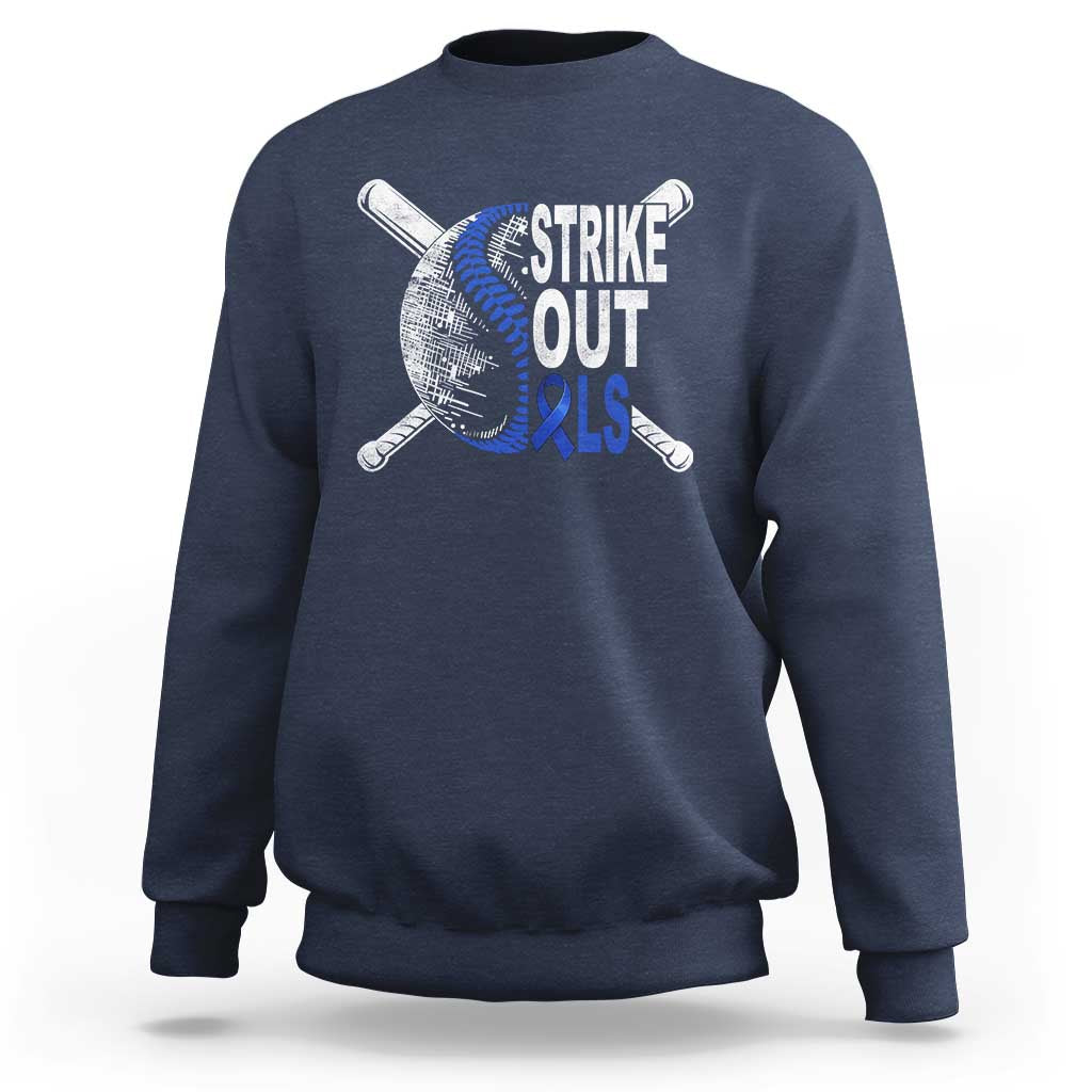 ALS Awareness Sweatshirt Blue Ribbon Baseball Strike Out ALS Support