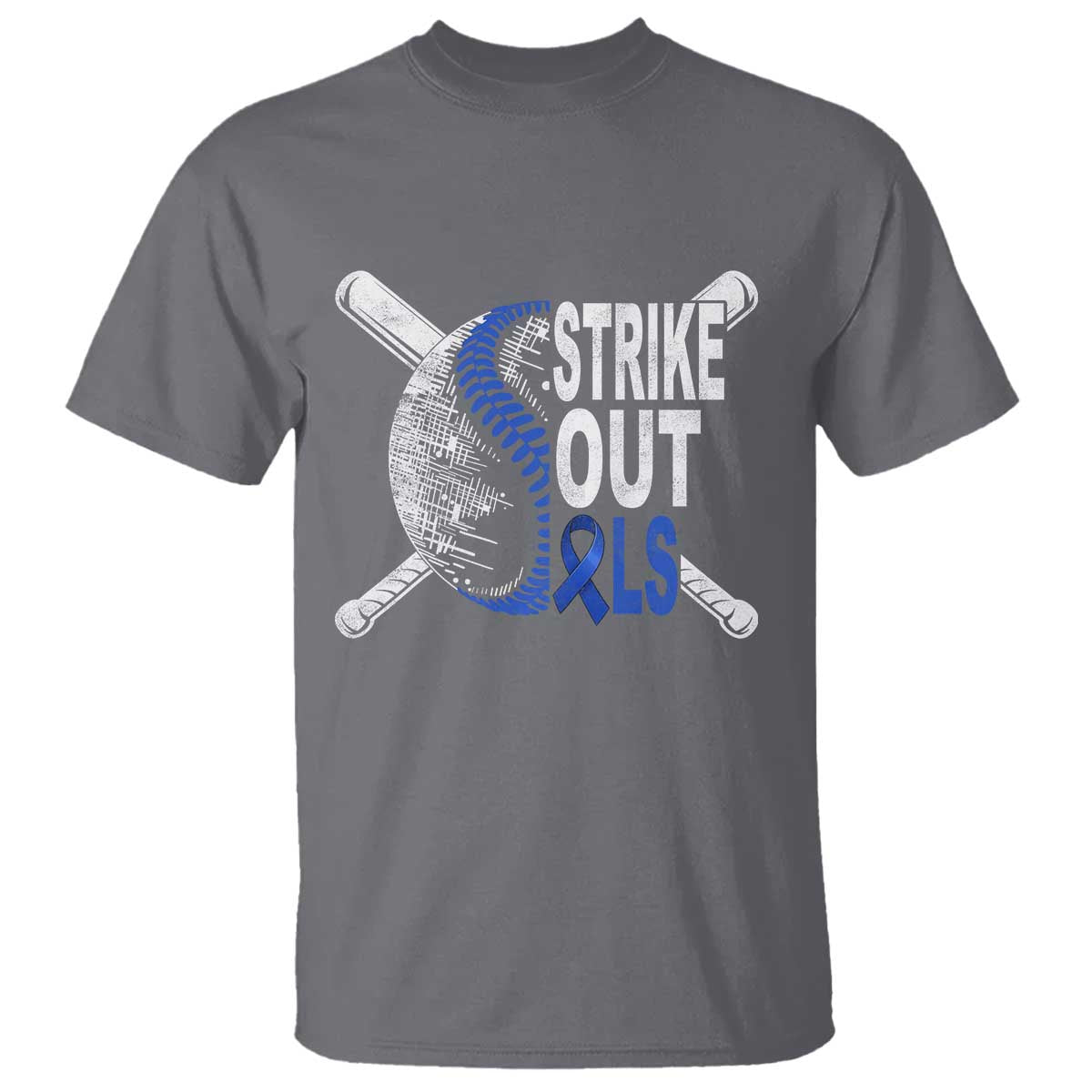 ALS Awareness T Shirt Blue Ribbon Baseball Strike Out ALS Support
