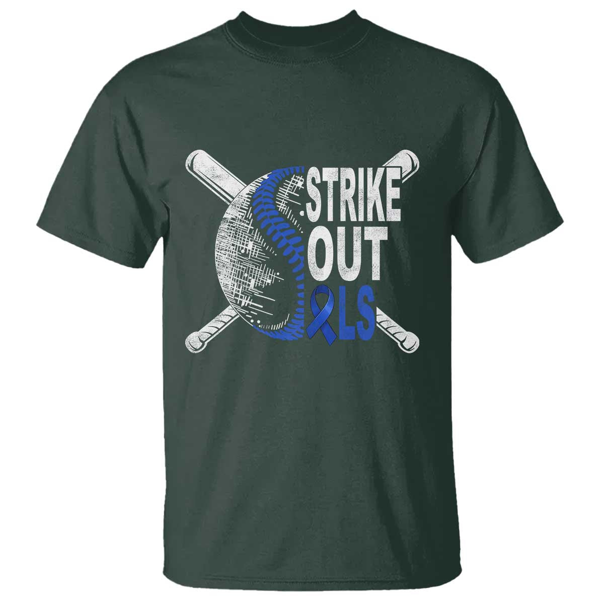 ALS Awareness T Shirt Blue Ribbon Baseball Strike Out ALS Support