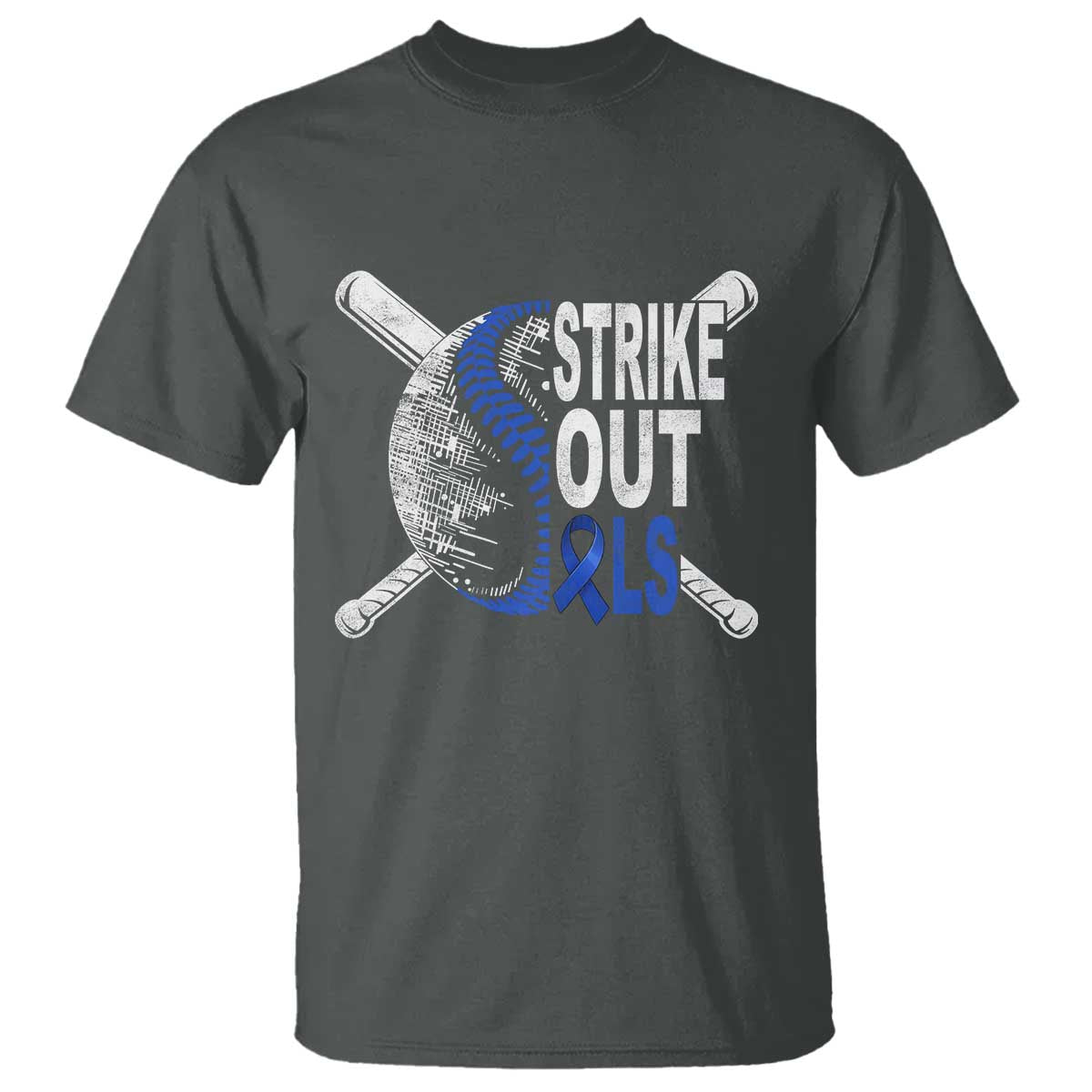 ALS Awareness T Shirt Blue Ribbon Baseball Strike Out ALS Support